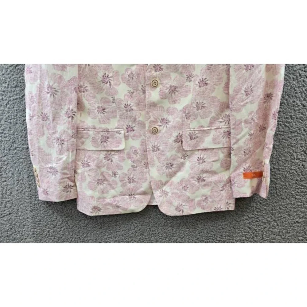 Tallia Linen Blend Slim Fit Printed Notch-Lapel Sport Coat Men's Pink/White L/S